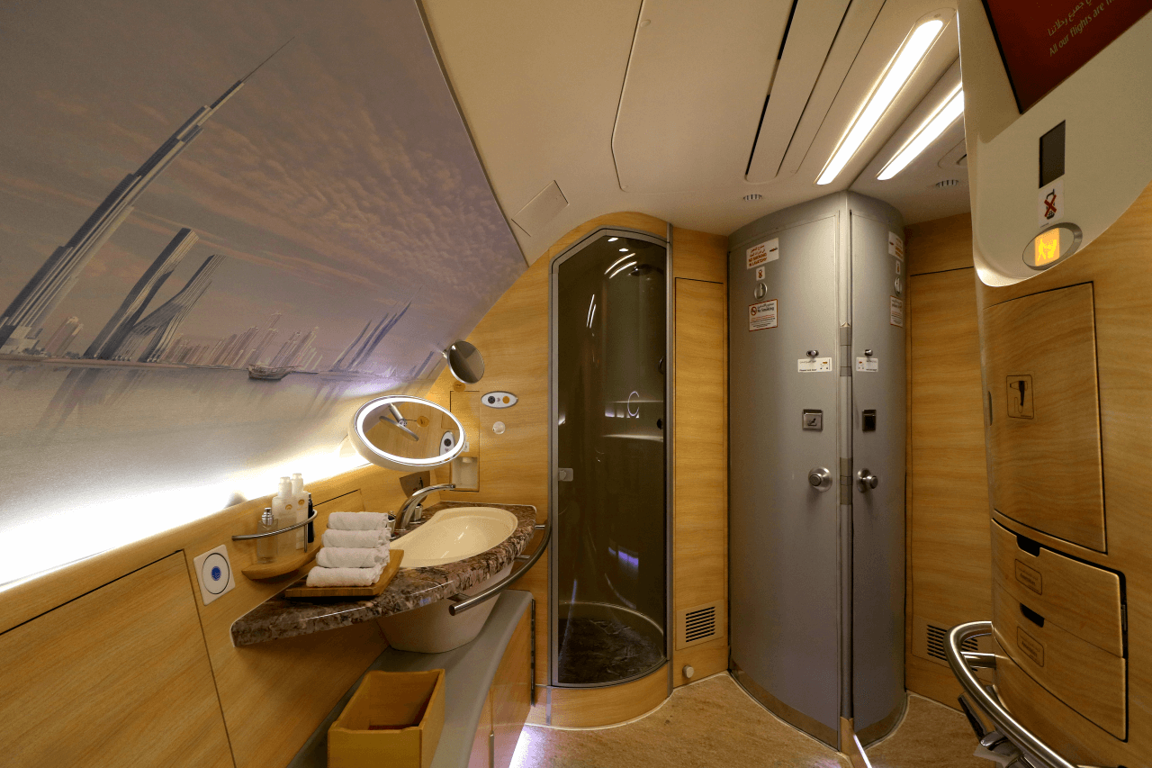 Emirates First Class A380 Shower - World Travel Adventurers | Luxury ...