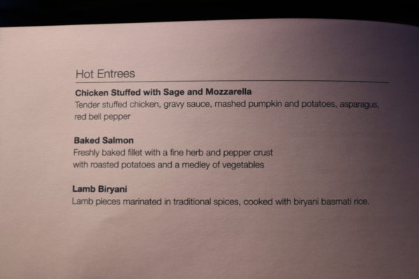 Saudia Airlines Business Class Menu