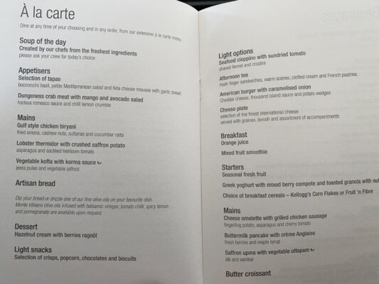 Qatar Airways Menu Business Class