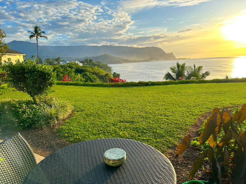 View from lanai of oceans and mountain