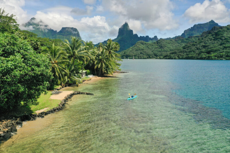 kayaking on Robinson's Cove in Moorea French Polynesia