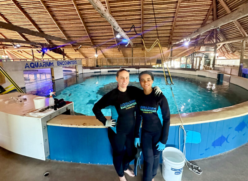 Posing in front of aquarium encounters in Florida Keys